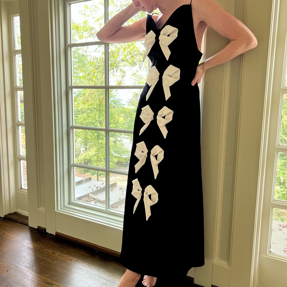 Sold 💫 Emilia Wickstead Women's Black Paris Bow-detailed Cloqué Dress